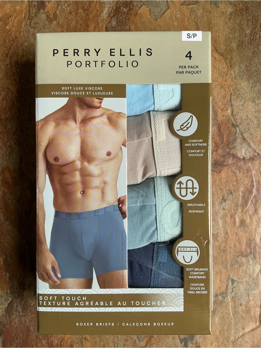 Perry Ellis 4-Pack Boxer Briefs - Light Blue, Tan, Sage, Navy